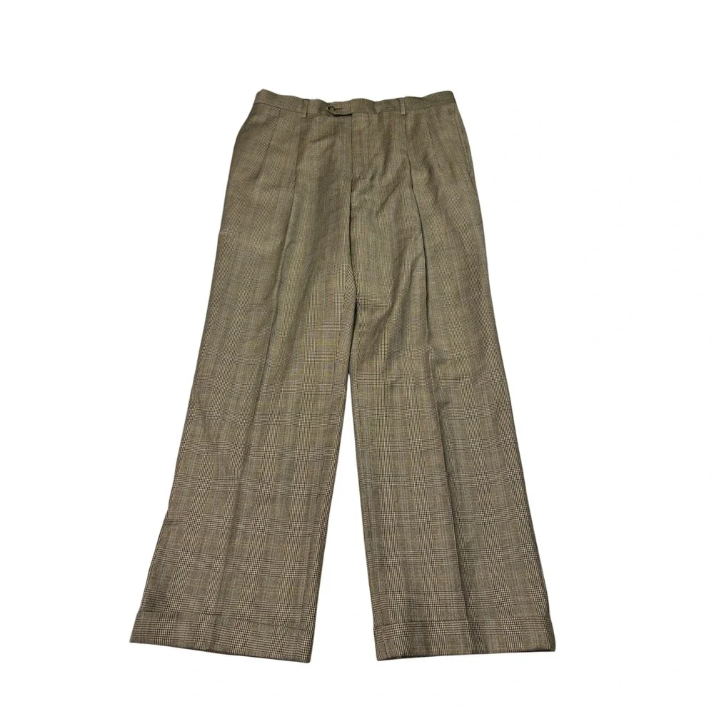 Jos A Bank Signature Collection Mens 40R W34 L30 Grey Plaid 100%‎ Wool 2Pc Suit